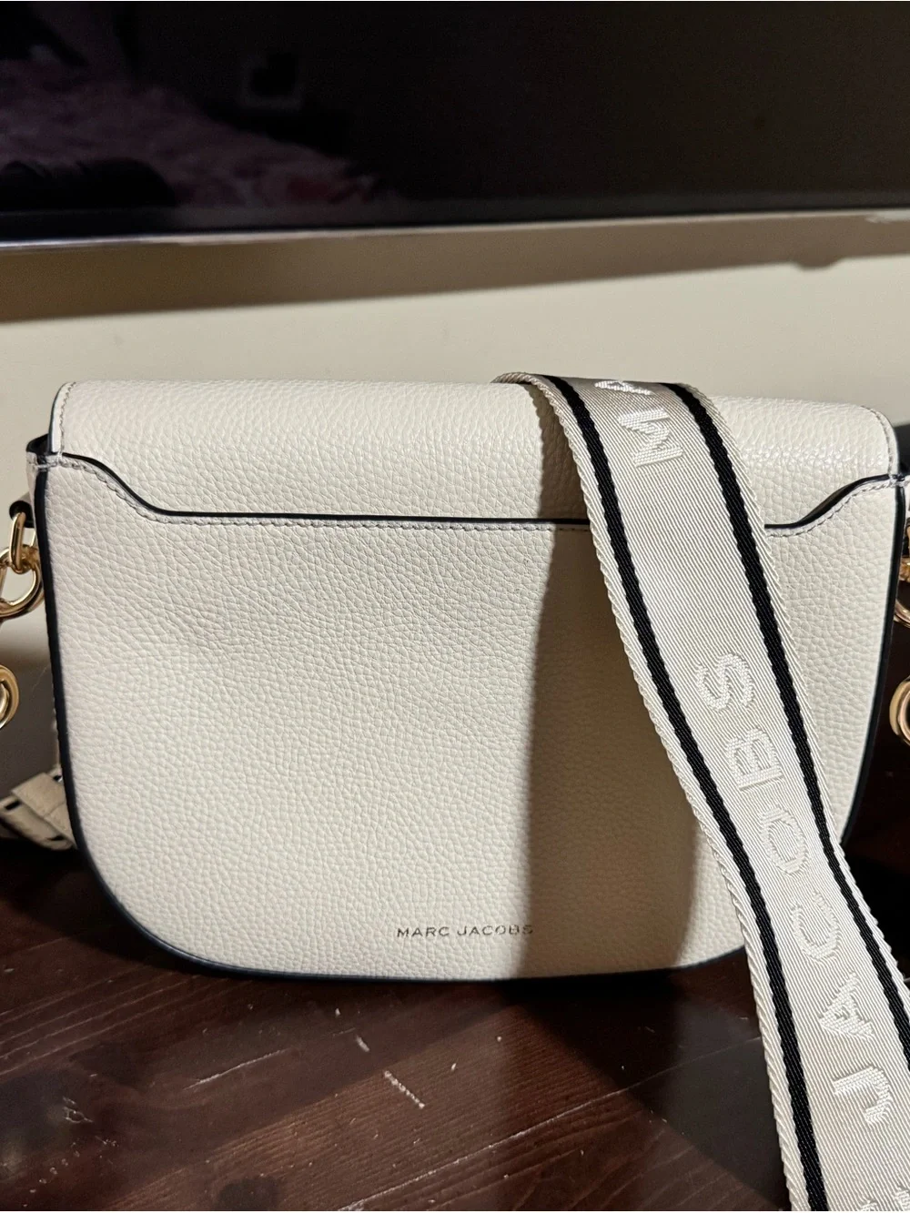Marc Jacobs Cream Pebbled Leather Crossbody with Branded Web Strap